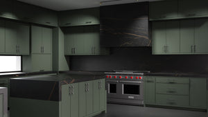 Hampton Square Pewter Green ( Maple | Plain Cut [ Frameless • Satin • Painted ] - 10' X 10' Kitchen Cabinet ) | Assembled In USA