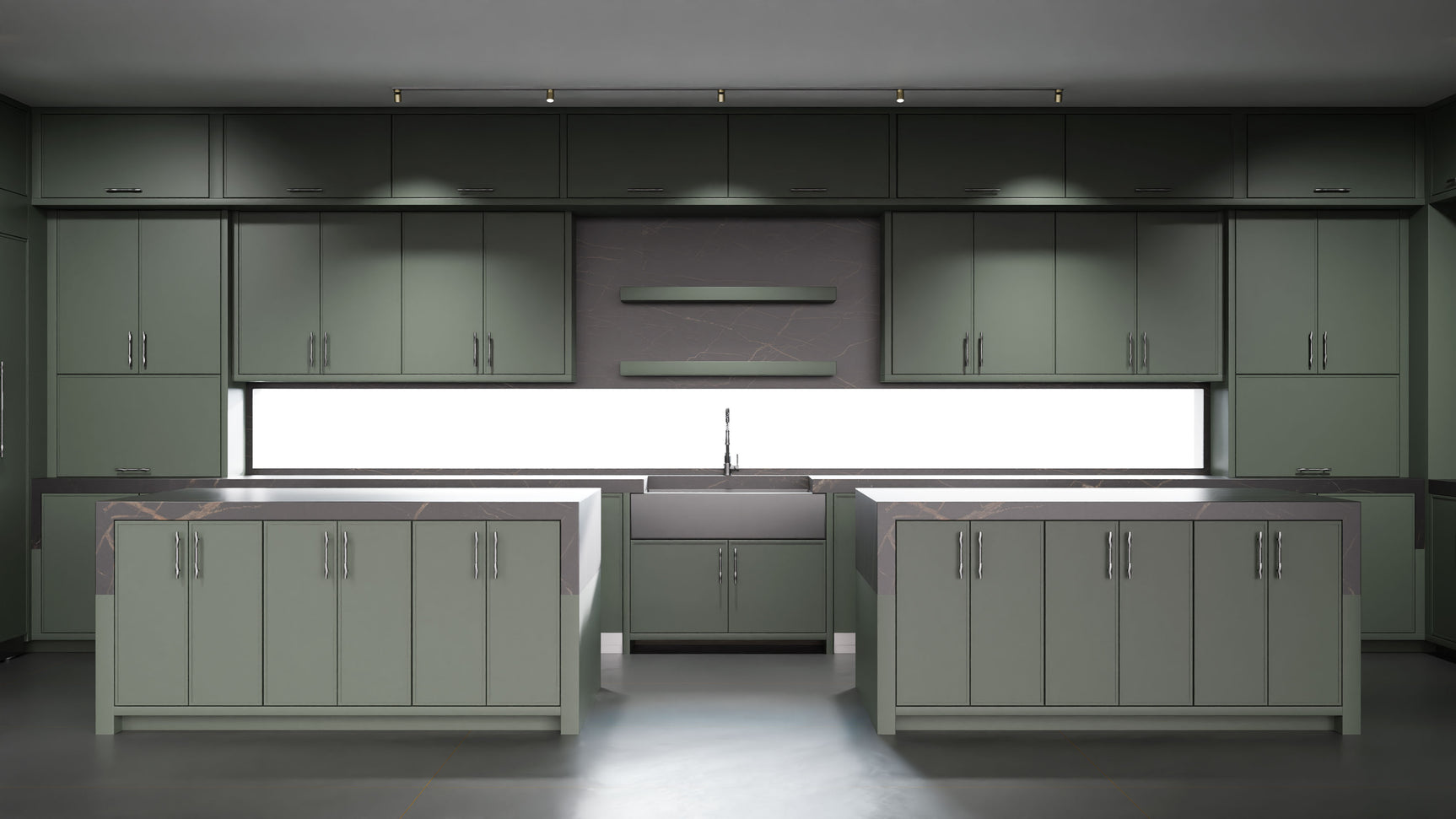 Hampton Square Pewter Green ( Maple | Plain Cut [ Frameless • Satin • Painted ] - 10' X 10' Kitchen Cabinet ) | Assembled In USA