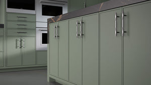 Hampton Square Pewter Green ( Maple | Plain Cut [ Frameless • Satin • Painted ] - 10' X 10' Kitchen Cabinet ) | Assembled In USA