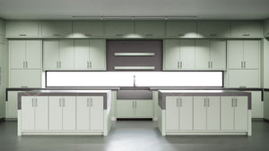 Hampton Square Sage Green ( Maple | Plain Cut [ Frameless • Satin • Painted ] - 10' X 10' Kitchen Cabinet ) | Assembled In USA