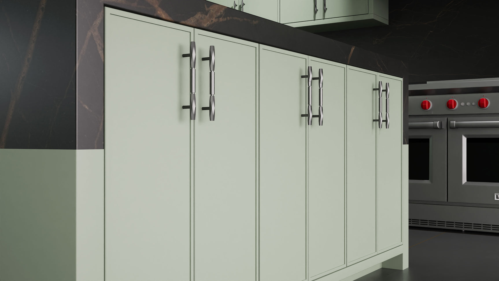 Hampton Square Sage Green ( Maple | Plain Cut [ Frameless • Satin • Painted ] - 10' X 10' Kitchen Cabinet ) | Assembled In USA