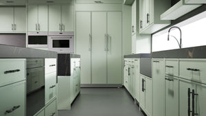 Hampton Square Sage Green ( Maple | Plain Cut [ Frameless • Satin • Painted ] - 10' X 10' Kitchen Cabinet ) | Assembled In USA