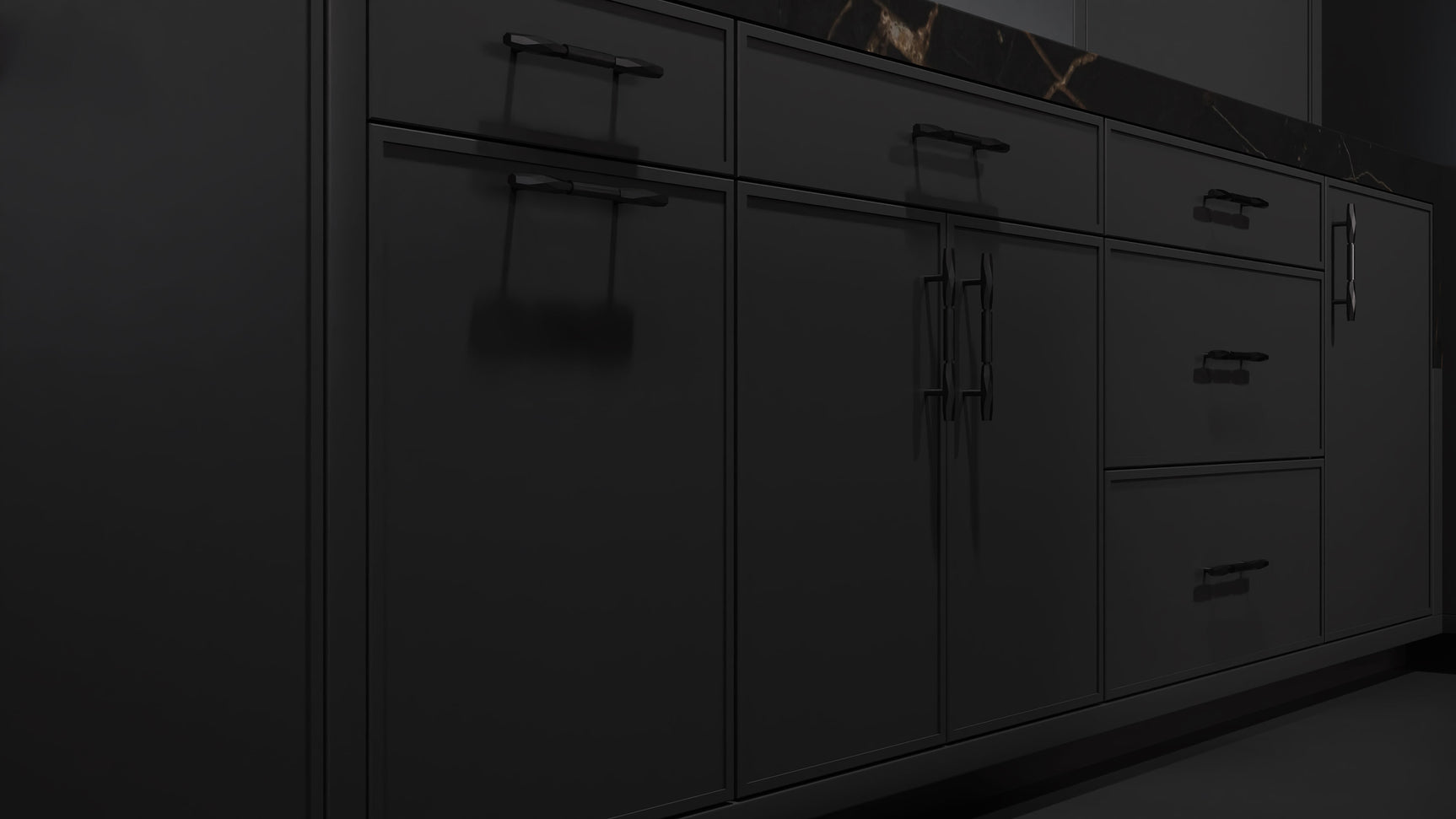 Hampton Square Simply Black ( Maple | Plain Cut [ Frameless • Satin • Painted ] - 10' X 10' Kitchen Cabinet ) | Assembled In USA