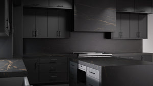 Hampton Square Simply Black ( Maple | Plain Cut [ Frameless • Satin • Painted ] - 10' X 10' Kitchen Cabinet ) | Assembled In USA