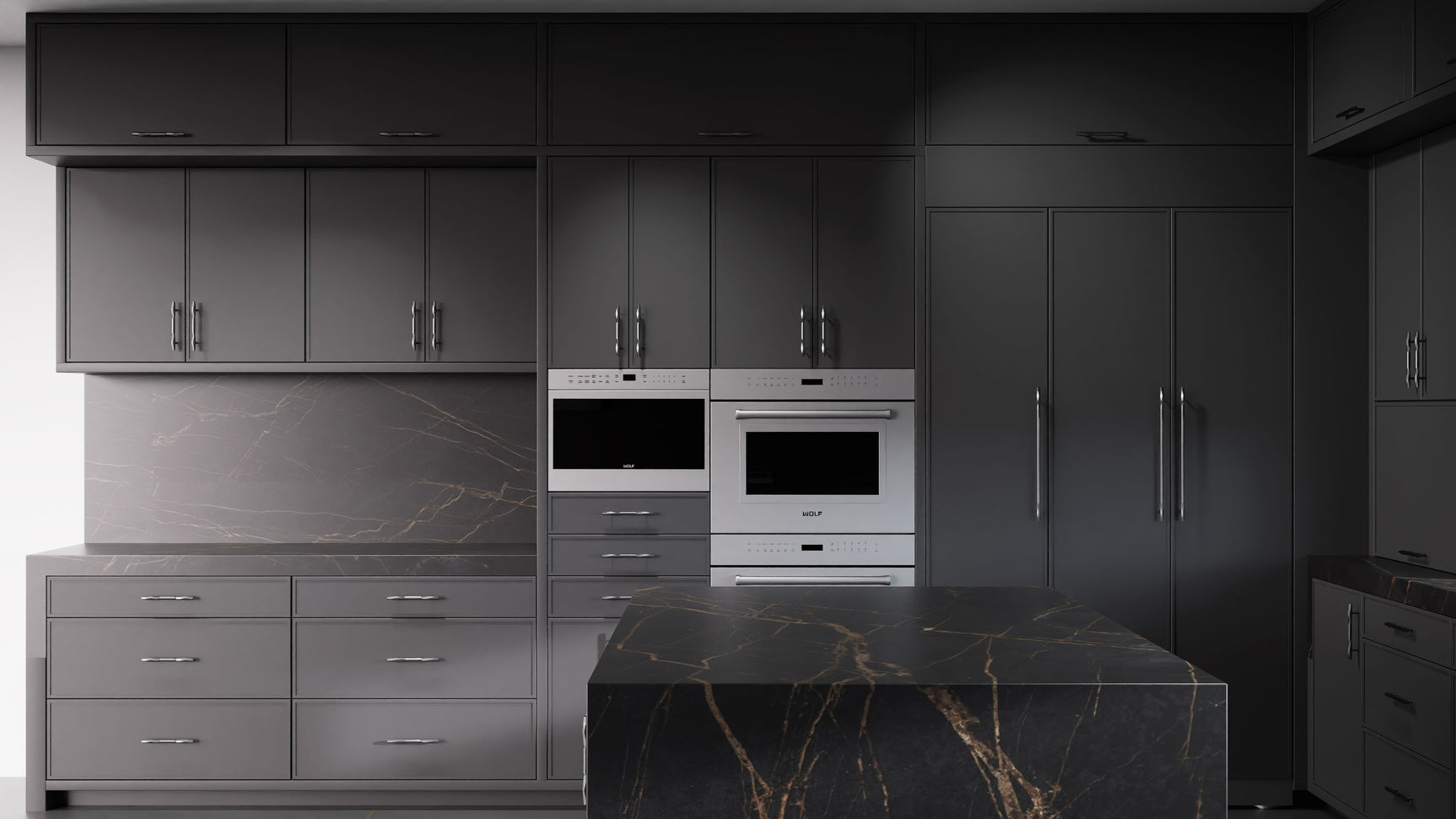 Hampton Square Simply Black ( Maple | Plain Cut [ Frameless • Satin • Painted ] - 10' X 10' Kitchen Cabinet ) | Assembled In USA