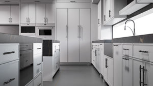 Hampton Square Simply Gray ( Maple | Plain Cut [ Frameless • Satin • Painted ] - 10' X 10' Kitchen Cabinet ) | Assembled In USA