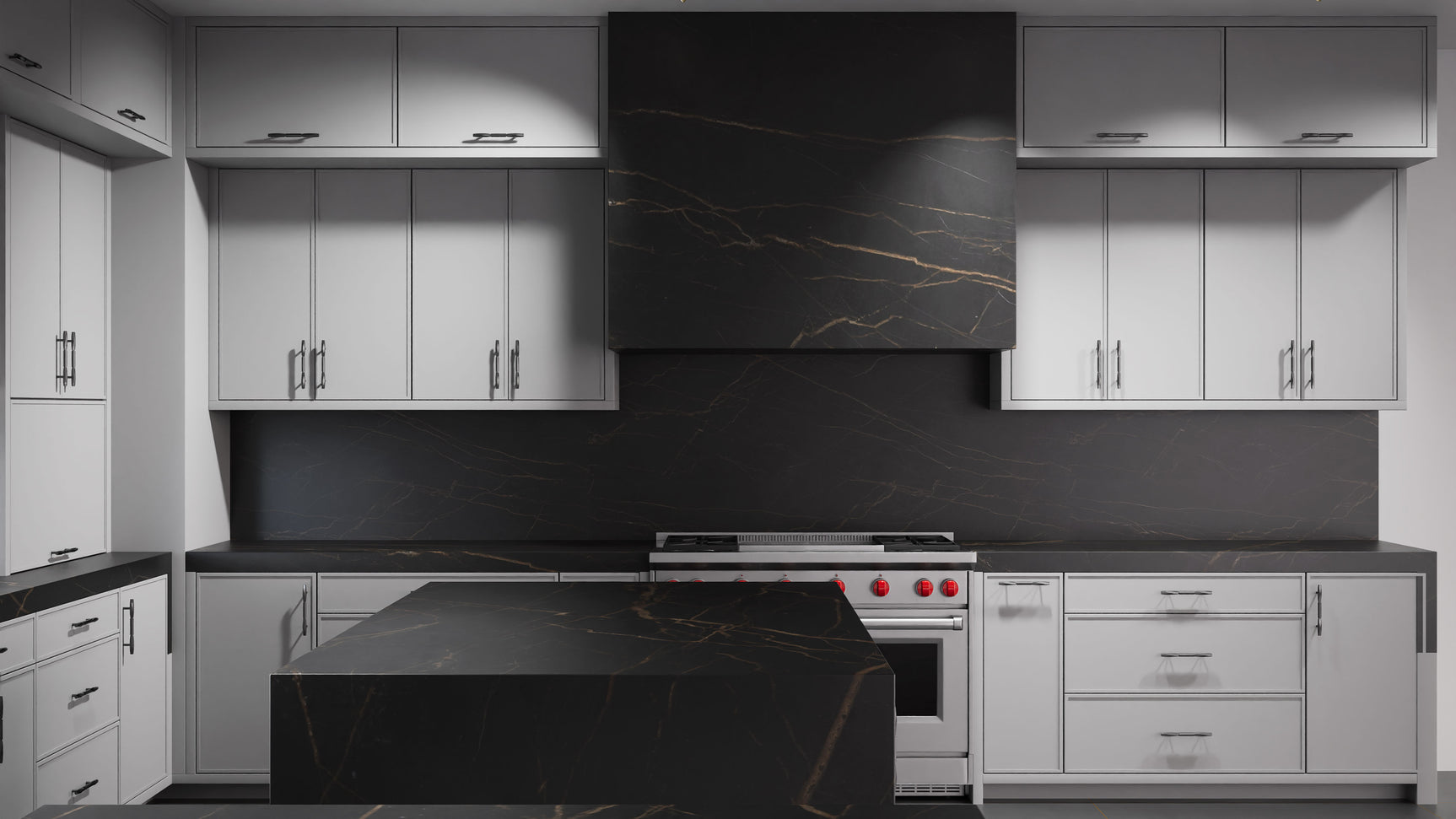 Hampton Square Simply Gray ( Maple | Plain Cut [ Frameless • Satin • Painted ] - 10' X 10' Kitchen Cabinet ) | Assembled In USA