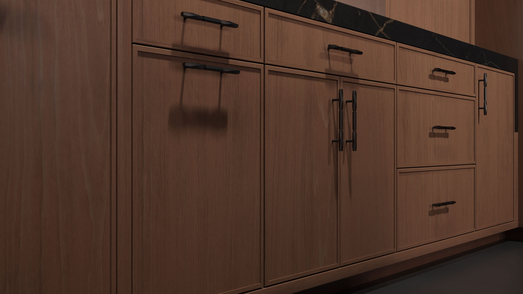 Hampton Square Washed Walnut ( Walnut | Plain Cut [ Frameless • Satin • Stained ] - 10' X 10' Kitchen Cabinet ) | Assembled In USA