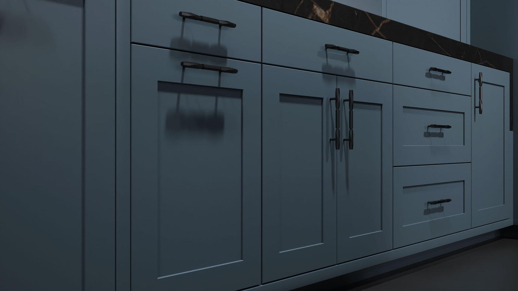 Lakeland Blue Slate ( Maple | Plain Cut [ Frameless • Satin • Painted ] - 10' X 10' Kitchen Cabinet ) | Assembled In USA