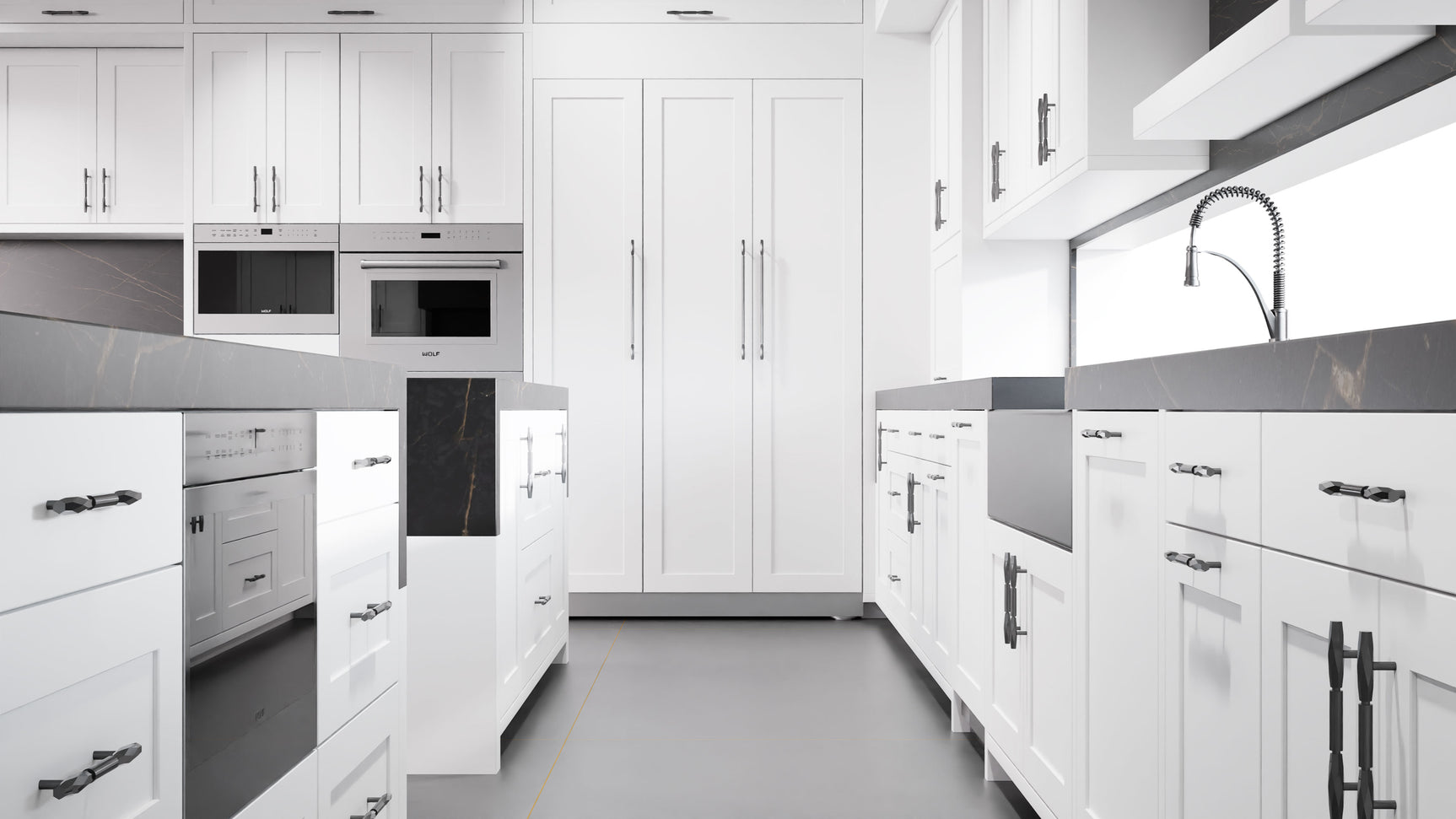 Lakeland Bright White ( Maple | Plain Cut [ Frameless • Satin • Painted ] - 10' X 10' Kitchen Cabinet ) | Assembled In USA