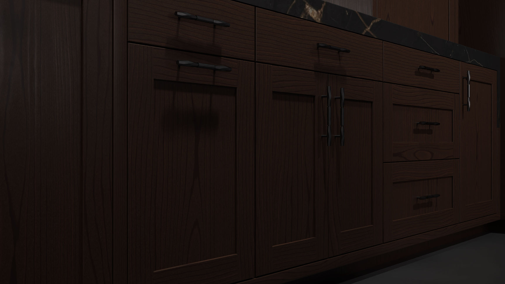 Lakeland Cherry Black Walnut ( Cherry | Plain Cut [ Frameless • Satin • Stained ] - 10' X 10' Kitchen Cabinet ) | Assembled In USA