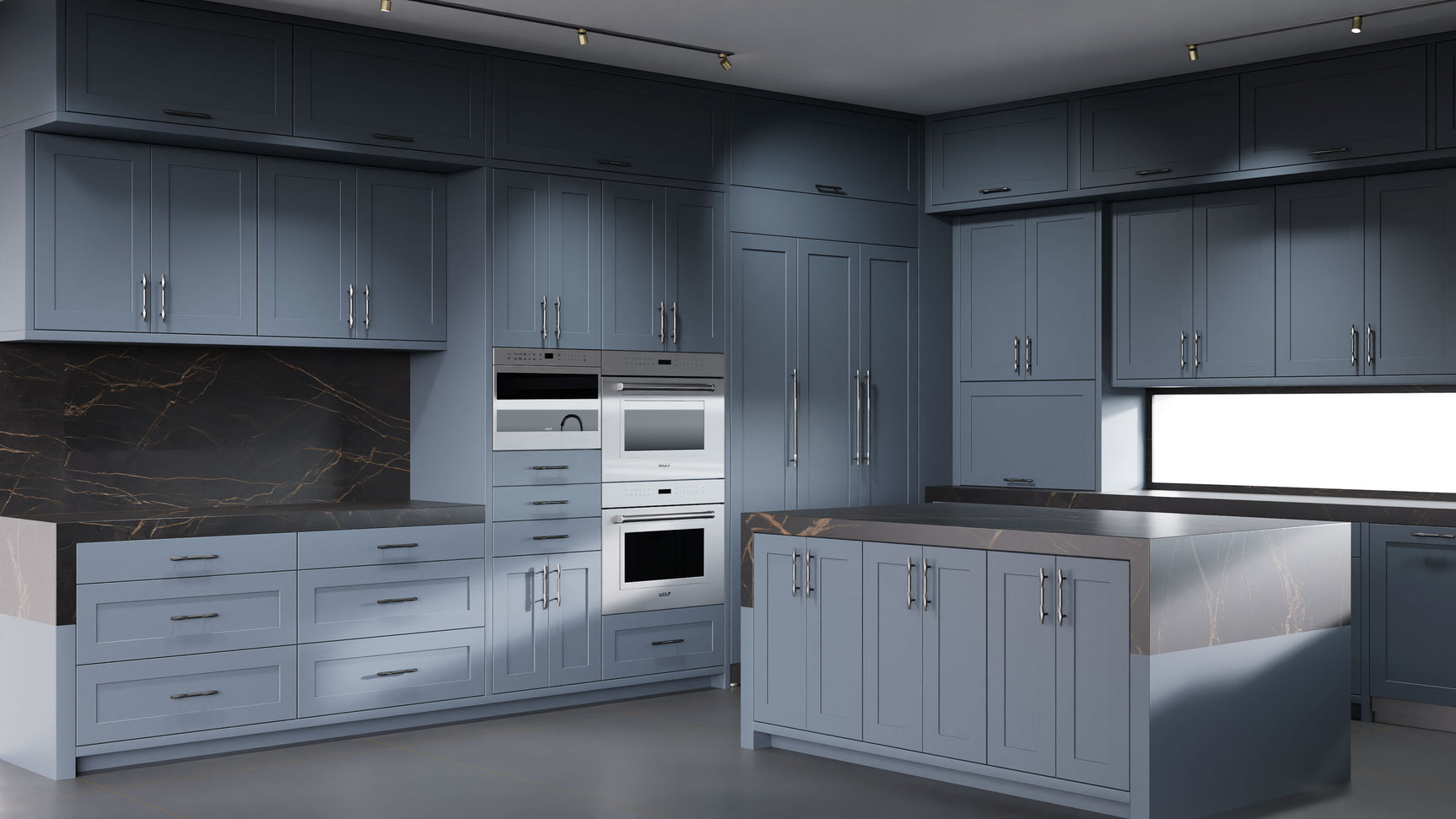 Lakeland Midnight Blue ( Maple | Plain Cut [ Frameless • Satin • Painted ] - 10' X 10' Kitchen Cabinet ) | Assembled In USA