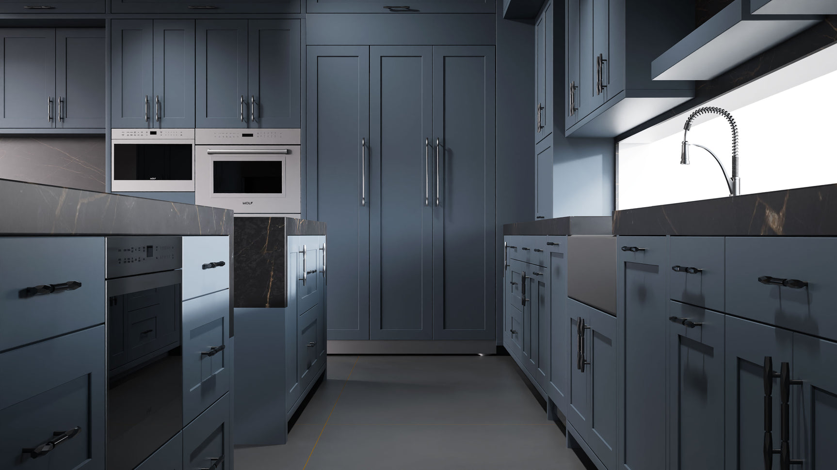 Lakeland Midnight Blue ( Maple | Plain Cut [ Frameless • Satin • Painted ] - 10' X 10' Kitchen Cabinet ) | Assembled In USA