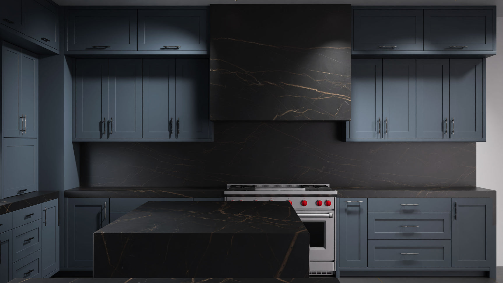 Lakeland Midnight Blue ( Maple | Plain Cut [ Frameless • Satin • Painted ] - 10' X 10' Kitchen Cabinet ) | Assembled In USA