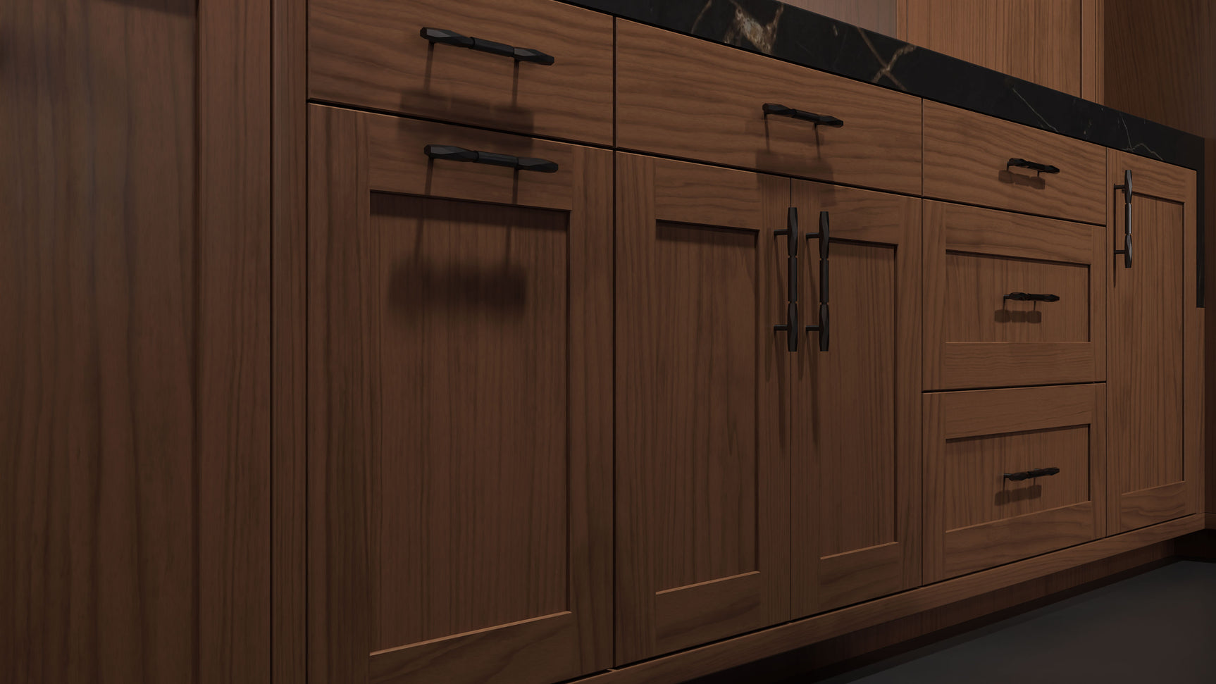 Lakeland Natural Walnut ( Walnut | Plain Cut [ Frameless • Satin • Stained ] - 10' X 10' Kitchen Cabinet ) | Assembled In USA