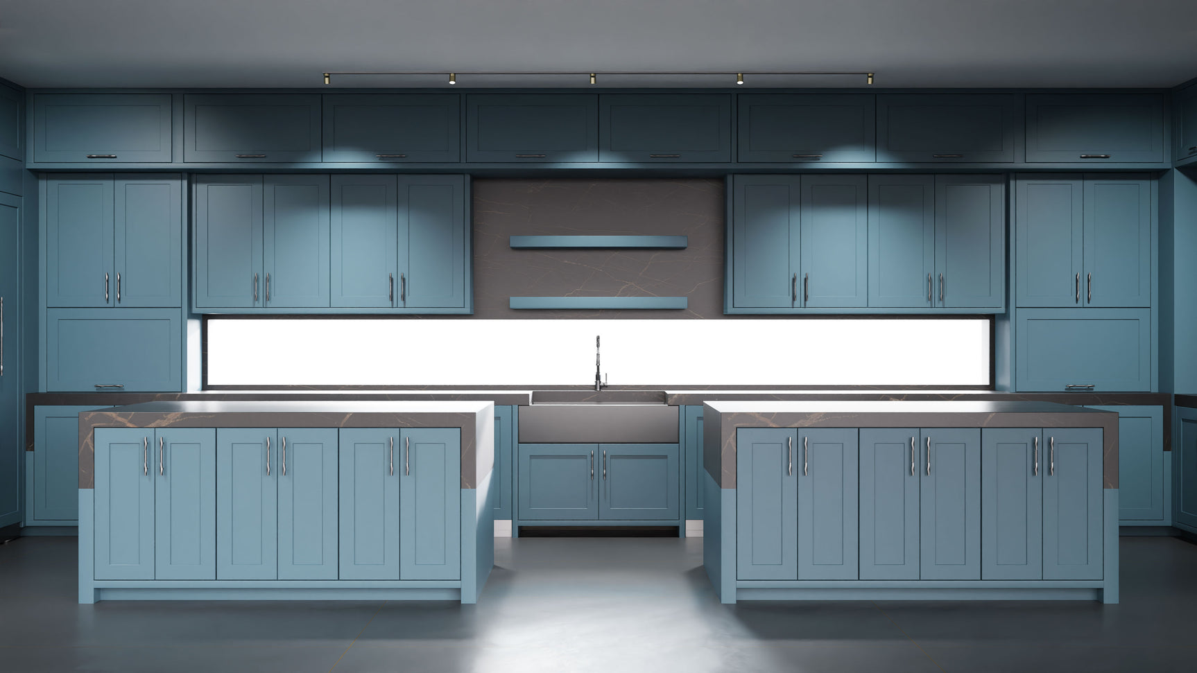 Lakeland Oceana Blue ( Maple | Plain Cut [ Frameless • Satin • Painted ] - 10' X 10' Kitchen Cabinet ) | Assembled In USA