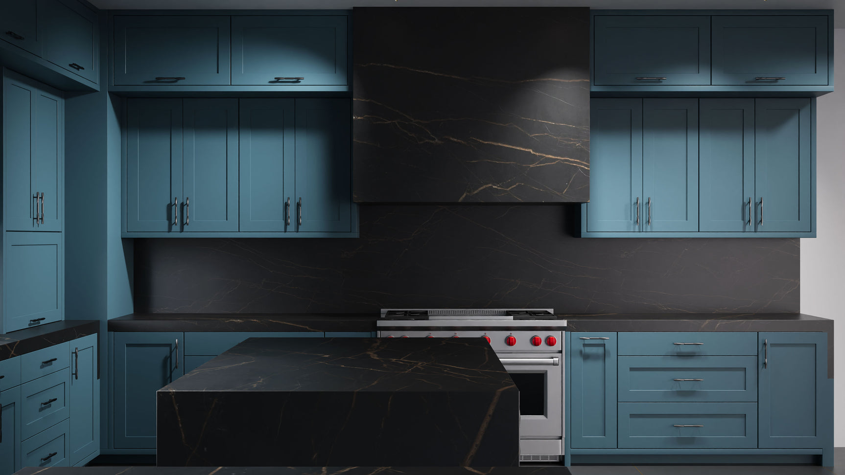 Lakeland Oceana Blue ( Maple | Plain Cut [ Frameless • Satin • Painted ] - 10' X 10' Kitchen Cabinet ) | Assembled In USA