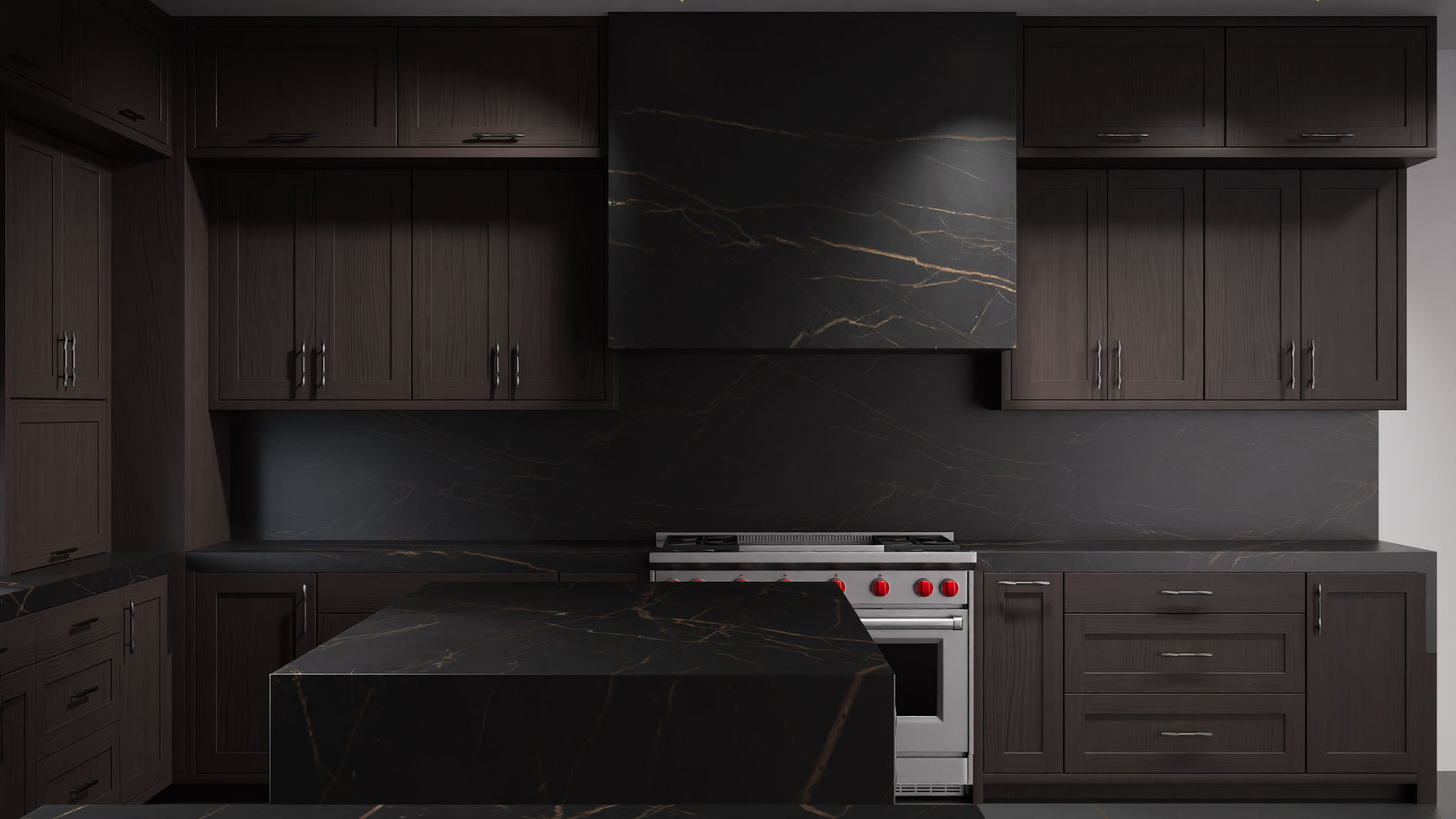 Lakeland Onyx Cherry ( Cherry | Plain Cut [ Frameless • Satin • Stained ] - 10' X 10' Kitchen Cabinet ) | Assembled In USA