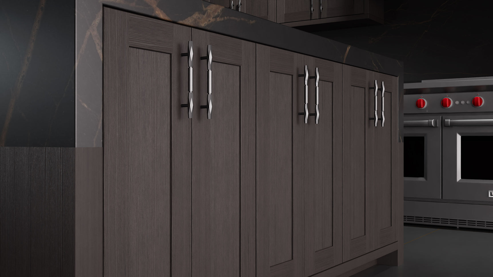 Lakeland Onyx Oak ( White_Oak | Rift Cut [ Frameless • Wire Brushed • Stained ] - 10' X 10' Kitchen Cabinet ) | Assembled In USA