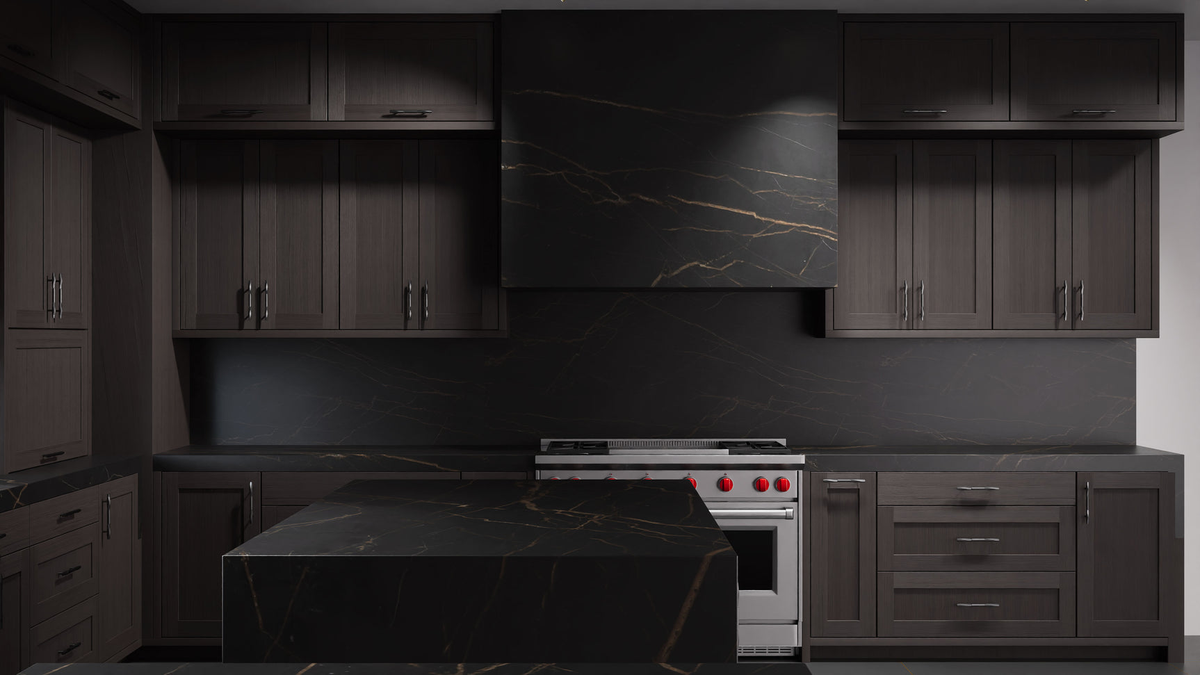 Lakeland Onyx Oak ( White_Oak | Rift Cut [ Frameless • Wire Brushed • Stained ] - 10' X 10' Kitchen Cabinet ) | Assembled In USA