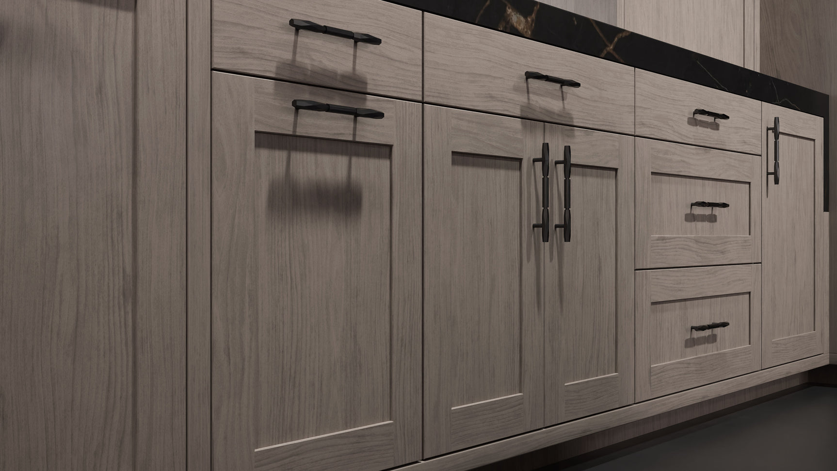 Lakeland Pewter Cherry ( Cherry | Plain Cut [ Frameless • Satin • Stained ] - 10' X 10' Kitchen Cabinet ) | Assembled In USA