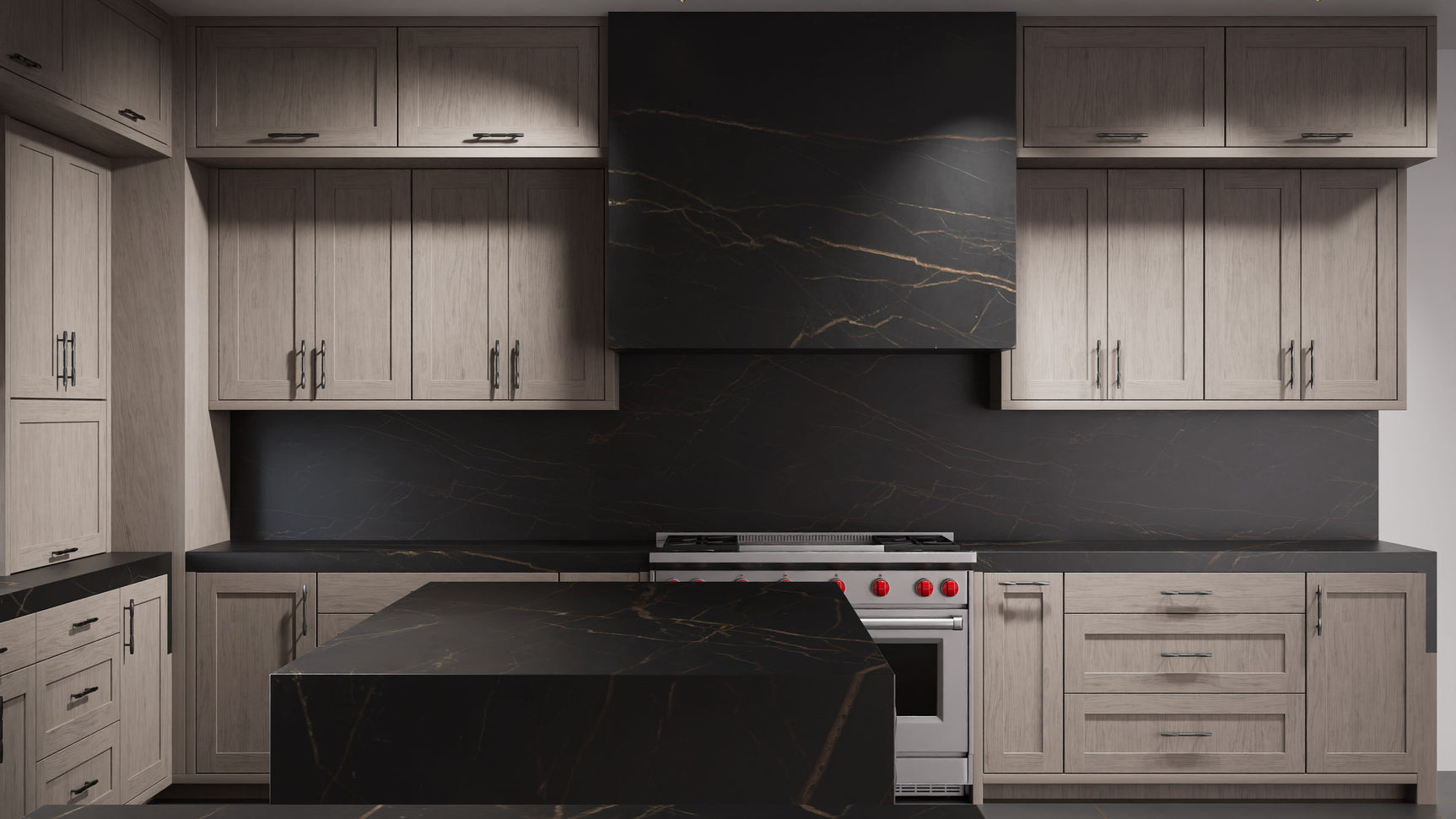 Lakeland Pewter Cherry ( Cherry | Plain Cut [ Frameless • Satin • Stained ] - 10' X 10' Kitchen Cabinet ) | Assembled In USA