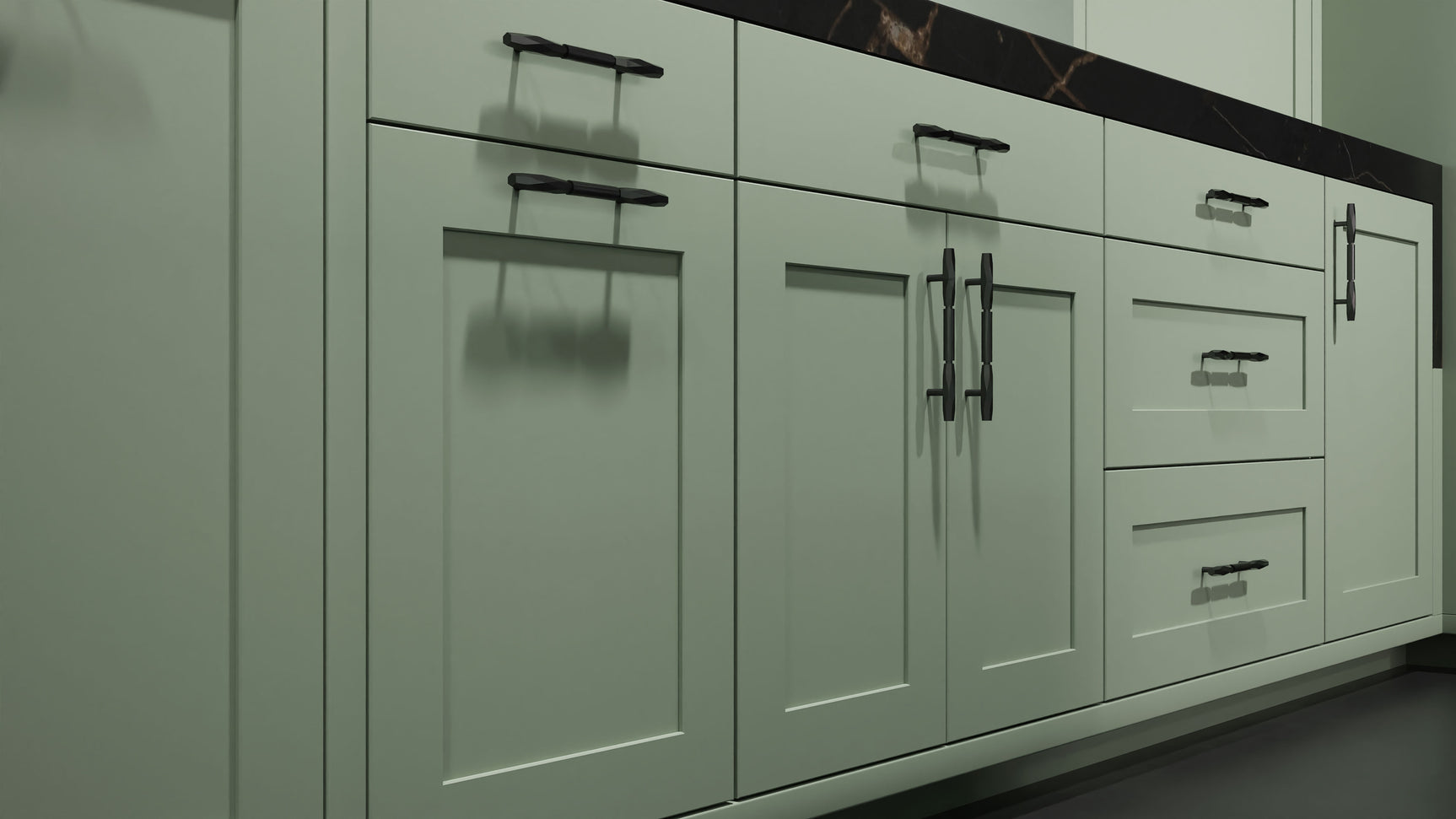 Lakeland Sage Green ( Maple | Plain Cut [ Frameless • Satin • Painted ] - 10' X 10' Kitchen Cabinet ) | Assembled In USA