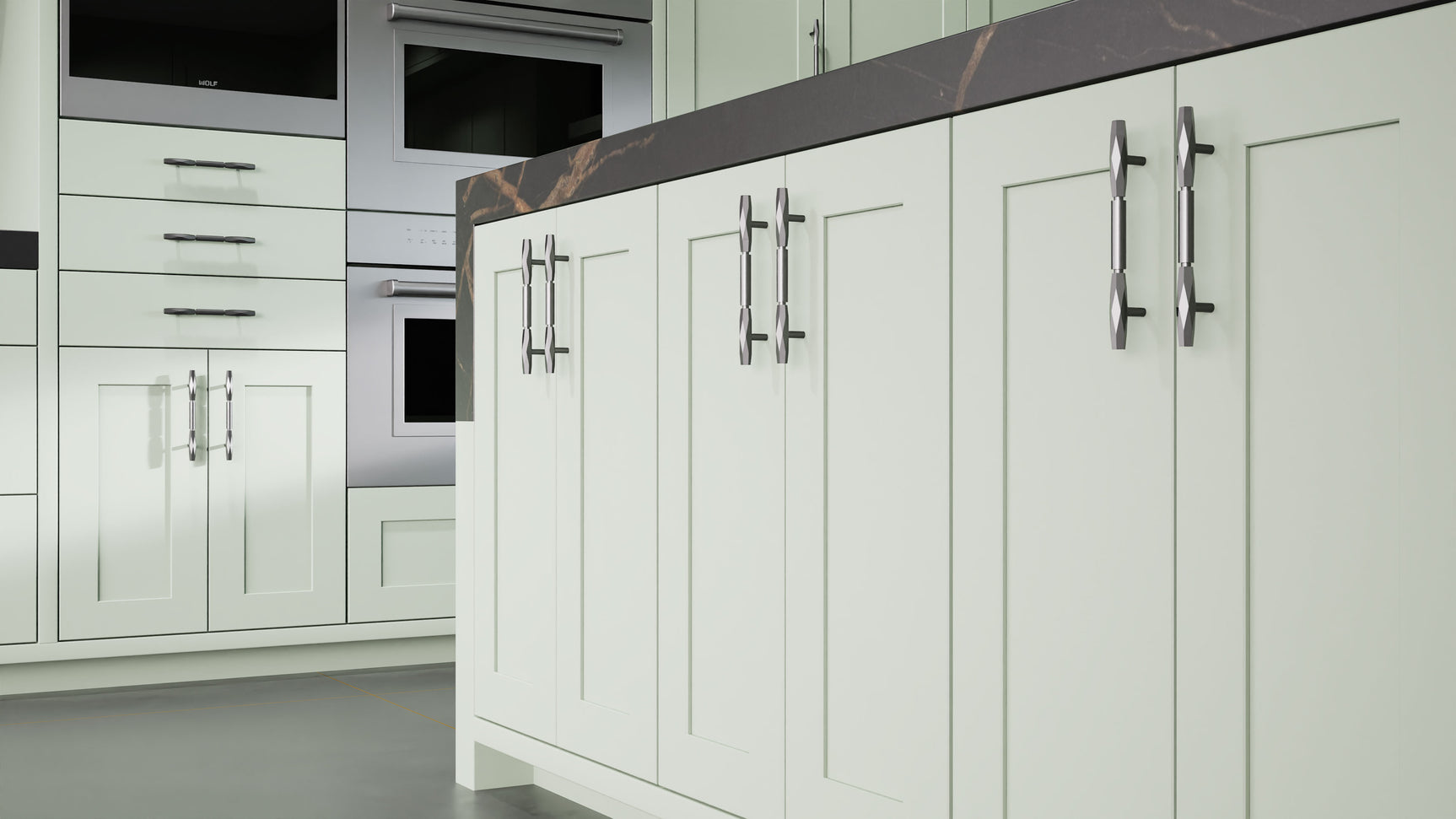 Lakeland Sage Green ( Maple | Plain Cut [ Frameless • Satin • Painted ] - 10' X 10' Kitchen Cabinet ) | Assembled In USA