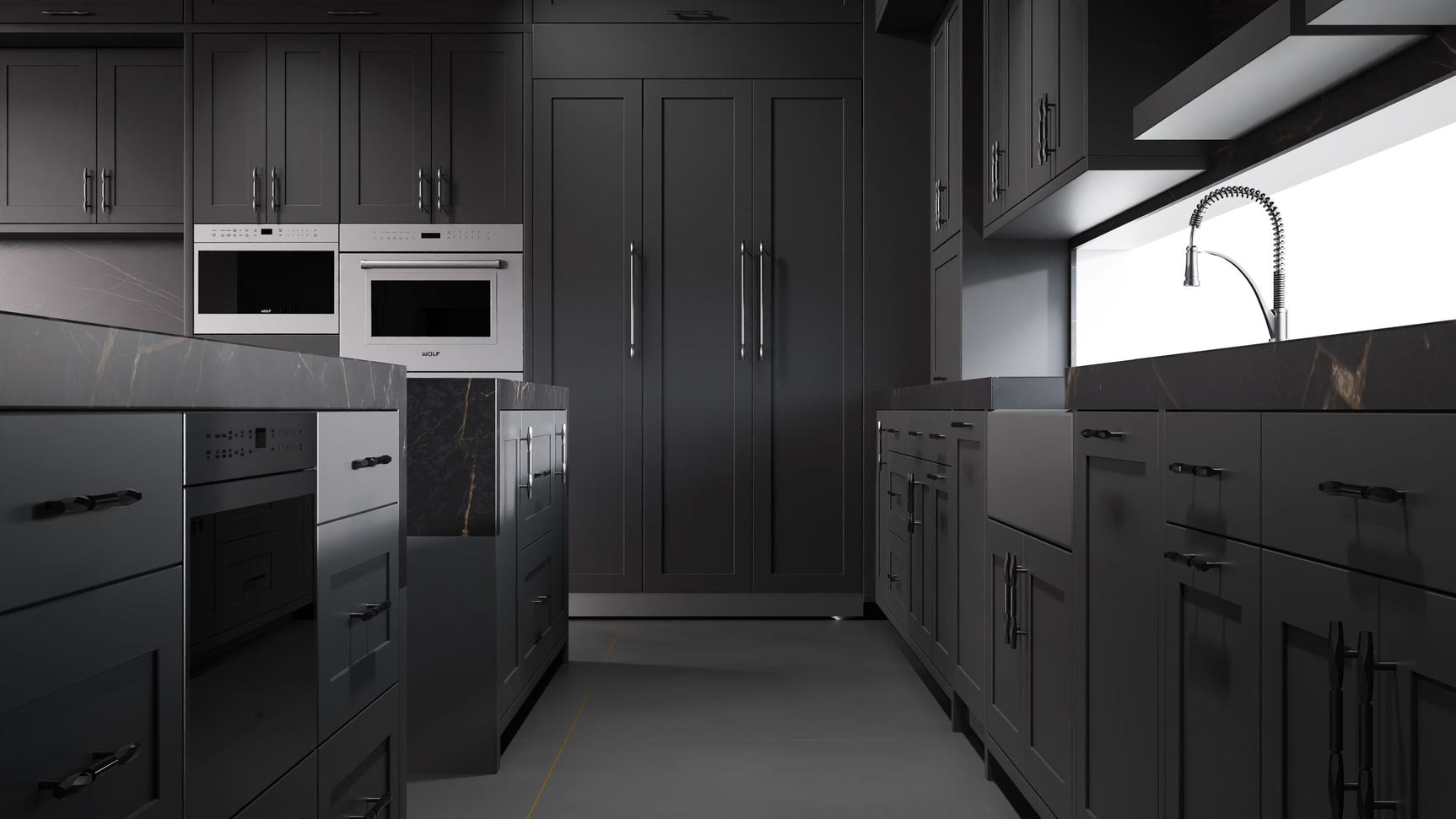 Lakeland Simply Black ( Maple | Plain Cut [ Frameless • Satin • Painted ] - 10' X 10' Kitchen Cabinet ) | Assembled In USA