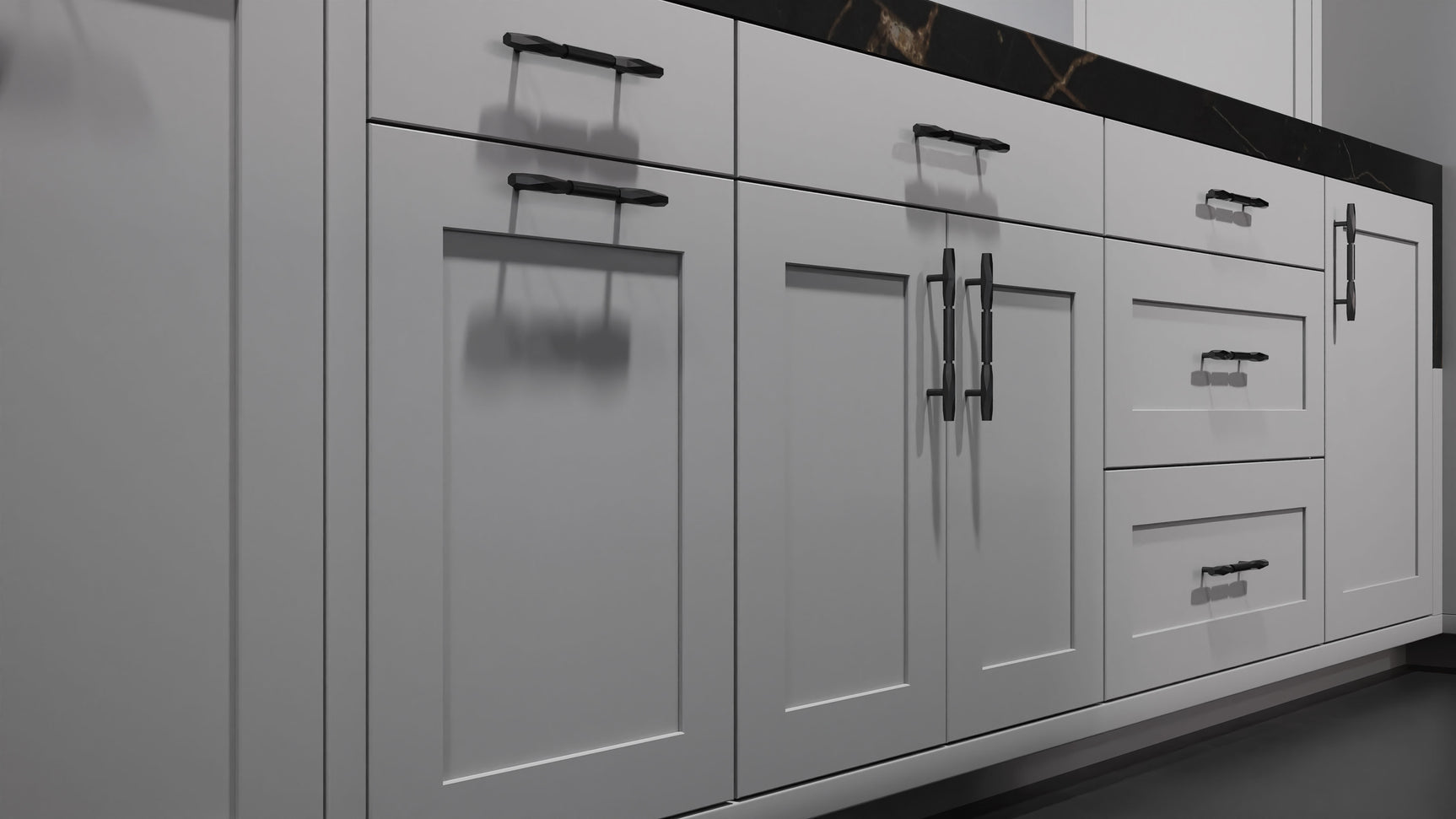 Lakeland Simply Gray ( Maple | Plain Cut [ Frameless • Satin • Painted ] - 10' X 10' Kitchen Cabinet ) | Assembled In USA