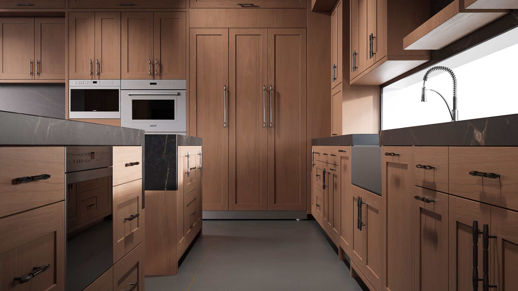 Lakeland Washed Walnut ( Walnut | Plain Cut [ Frameless • Satin • Stained ] - 10' X 10' Kitchen Cabinet ) | Assembled In USA