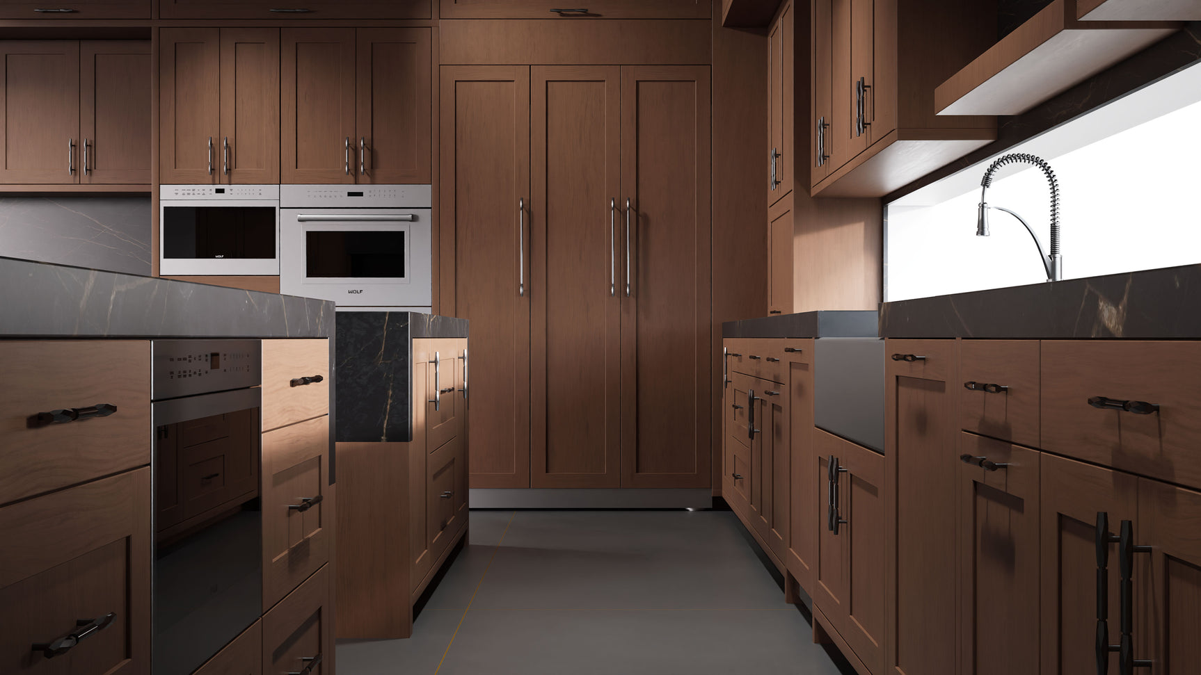 Lakeland Winter Wheat ( Cherry | Plain Cut [ Frameless • Satin • Stained ] - 10' X 10' Kitchen Cabinet ) | Assembled In USA