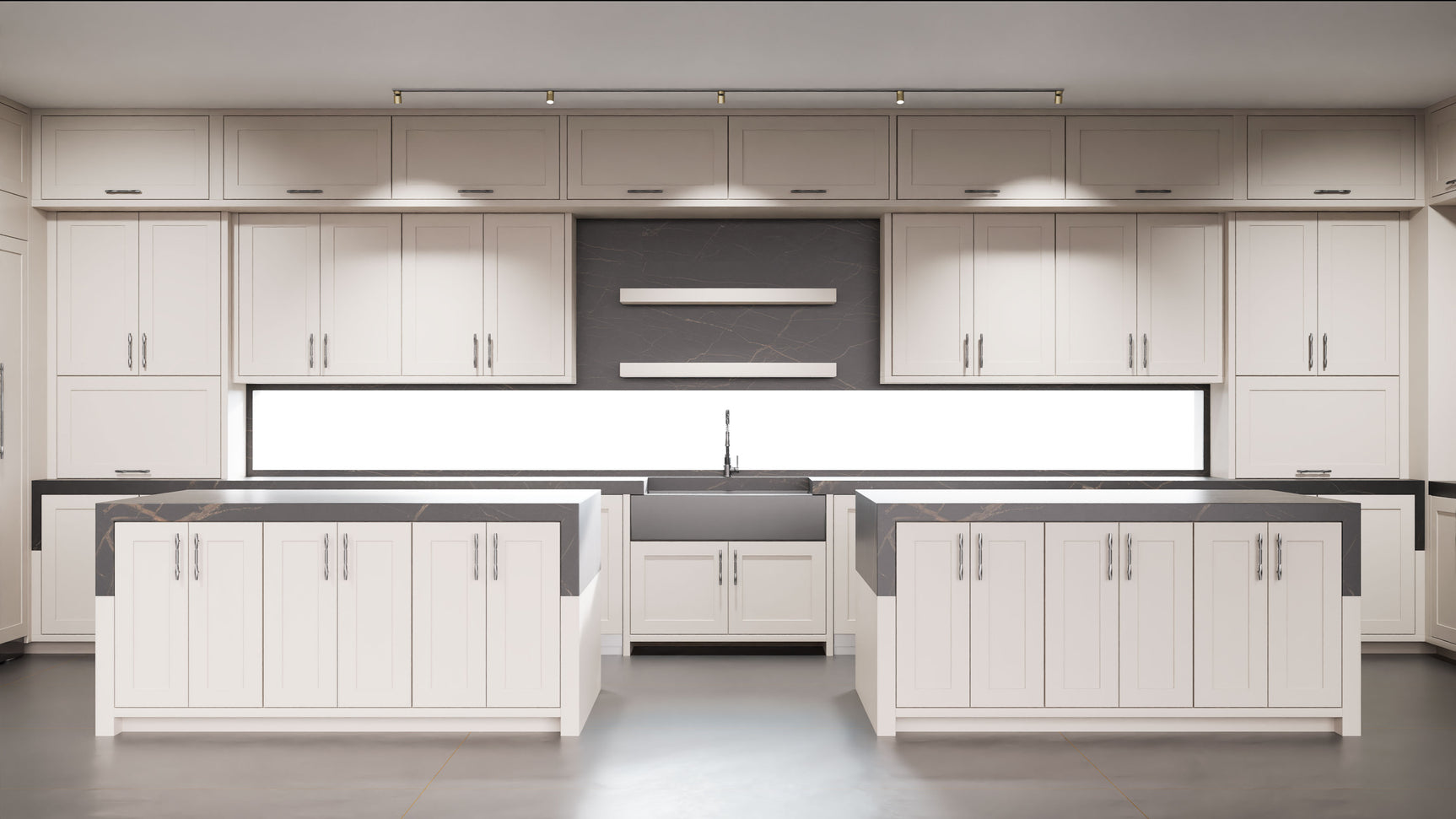 Lakeland II Anew Gray ( Maple | Plain Cut [ Frameless • Satin • Painted ] - 10' X 10' Kitchen Cabinet ) | Assembled In USA