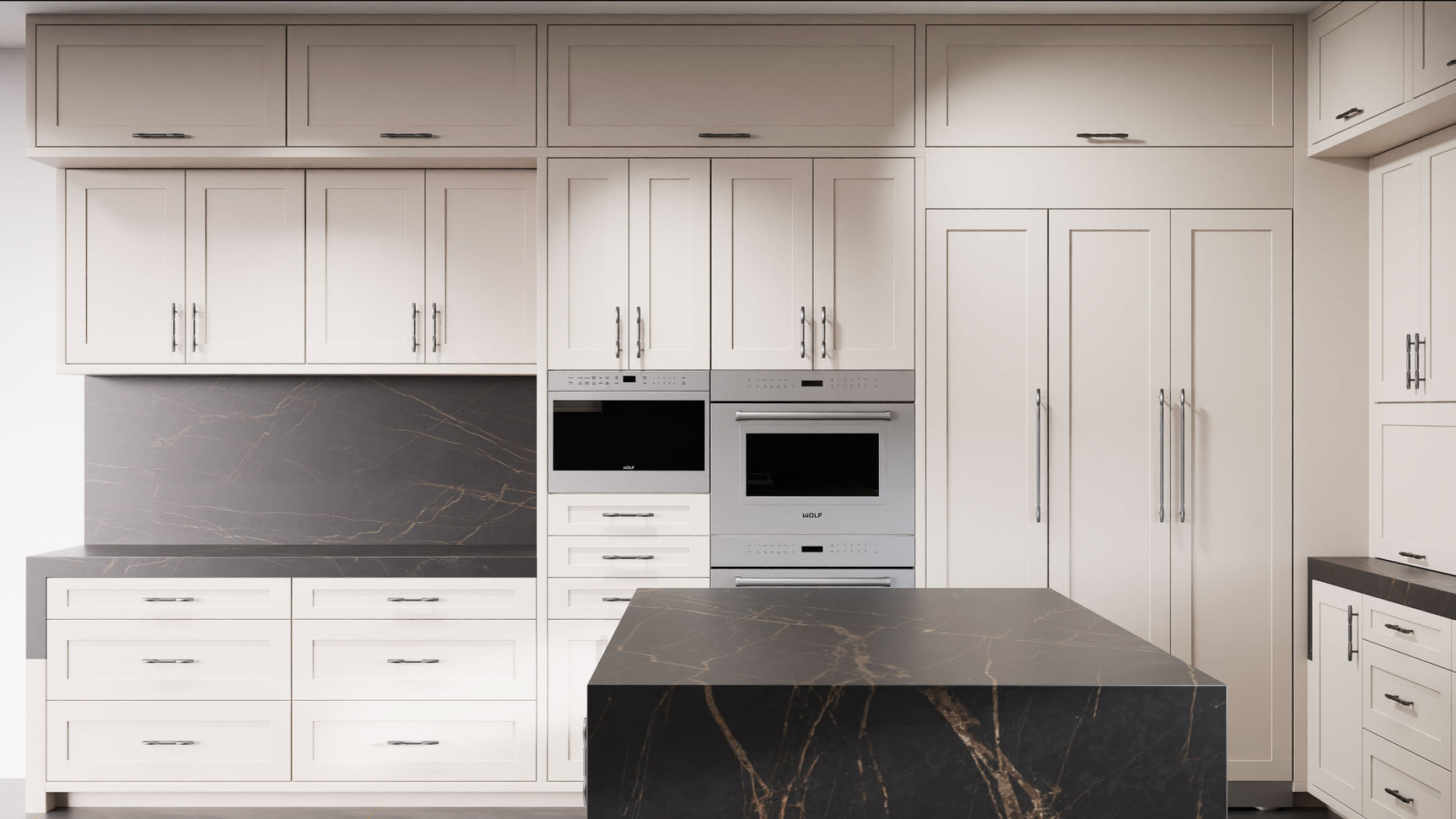 Lakeland II Anew Gray ( Maple | Plain Cut [ Frameless • Satin • Painted ] - 10' X 10' Kitchen Cabinet ) | Assembled In USA