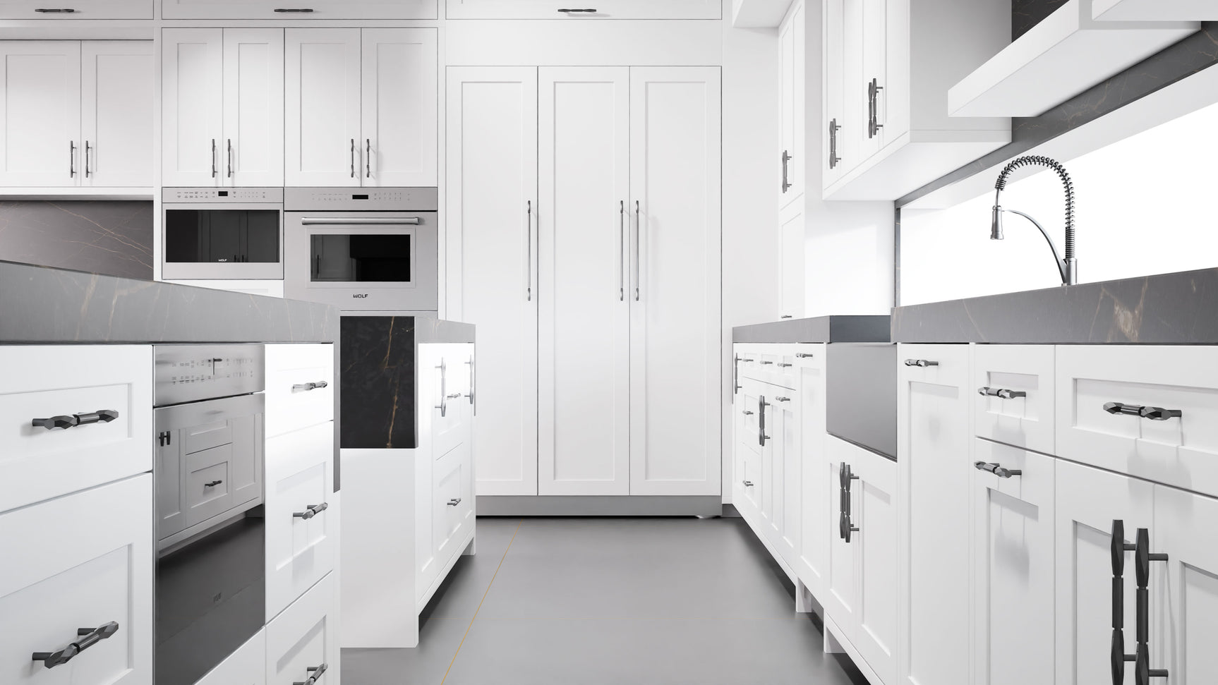 Lakeland II Bright White ( Maple | Plain Cut [ Frameless • Satin • Painted ] - 10' X 10' Kitchen Cabinet ) | Assembled In USA