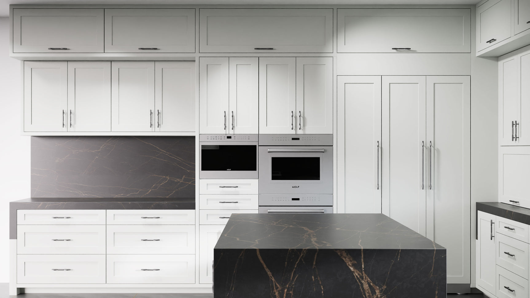 Lakeland II Dove Gray ( Maple | Plain Cut [ Frameless • Satin • Painted ] - 10' X 10' Kitchen Cabinet ) | Assembled In USA