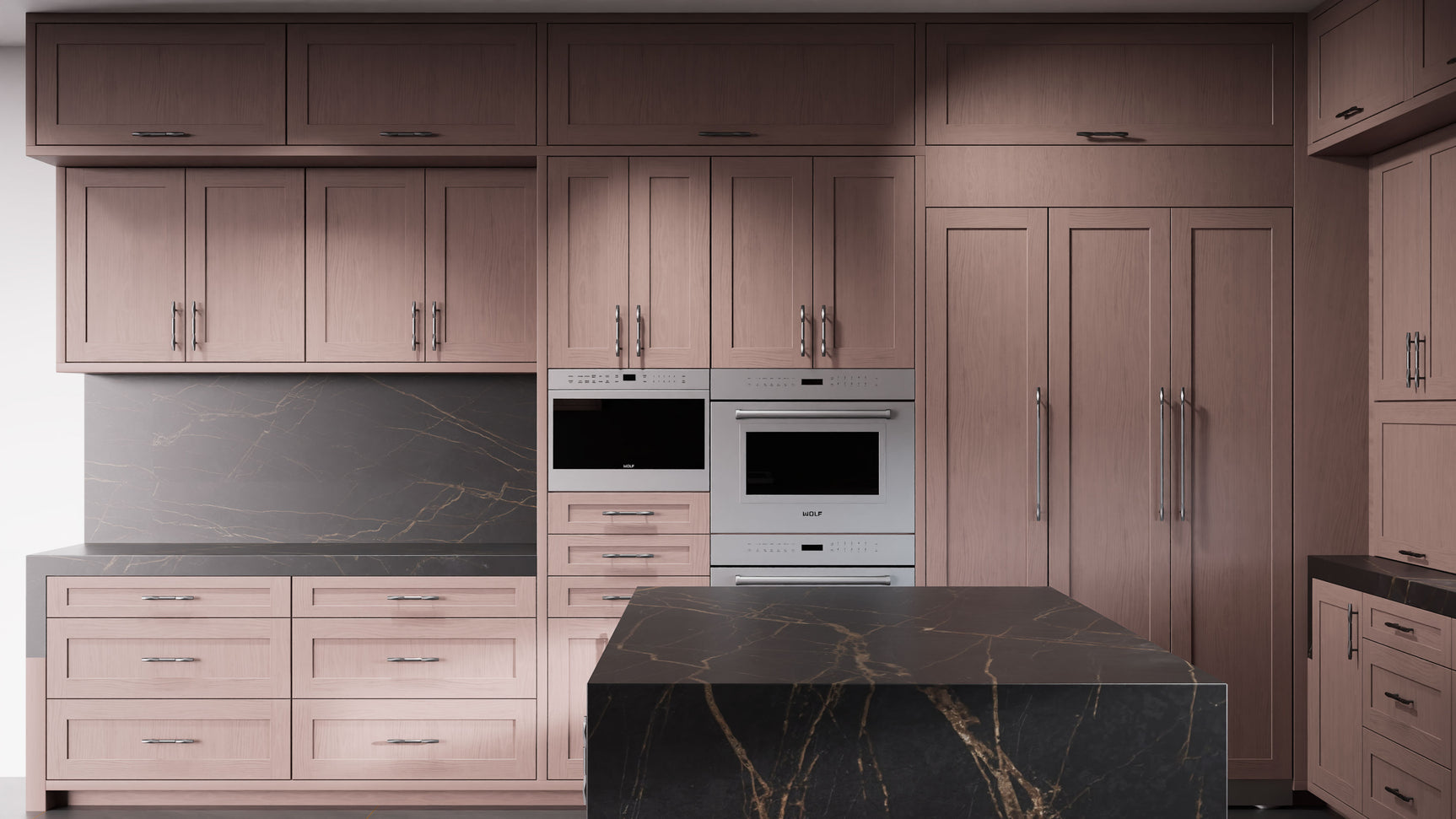 Lakeland II Driftwood Cherry ( Cherry | Plain Cut [ Frameless • Satin • Stained ] - 10' X 10' Kitchen Cabinet ) | Assembled In USA