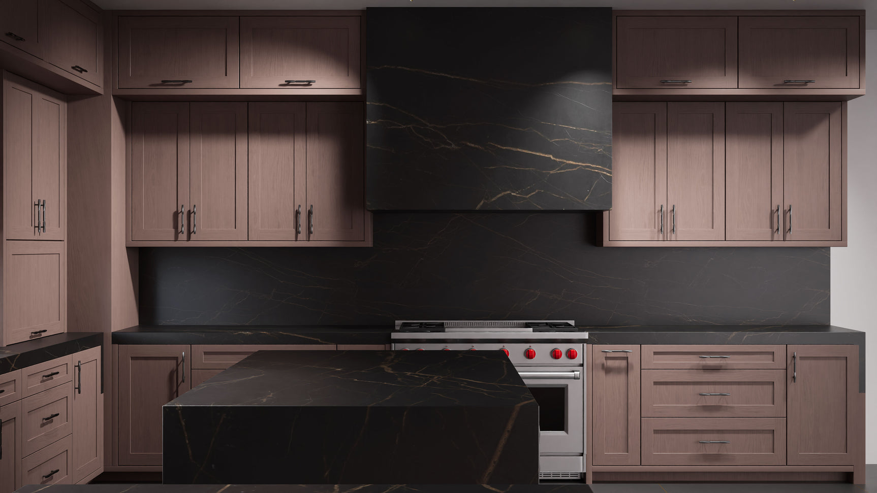 Lakeland II Driftwood Cherry ( Cherry | Plain Cut [ Frameless • Satin • Stained ] - 10' X 10' Kitchen Cabinet ) | Assembled In USA