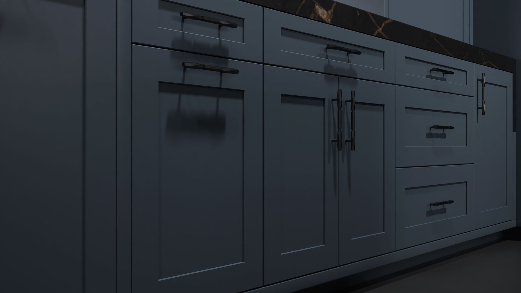 Lakeland II Midnight Blue ( Maple | Plain Cut [ Frameless • Satin • Painted ] - 10' X 10' Kitchen Cabinet ) | Assembled In USA