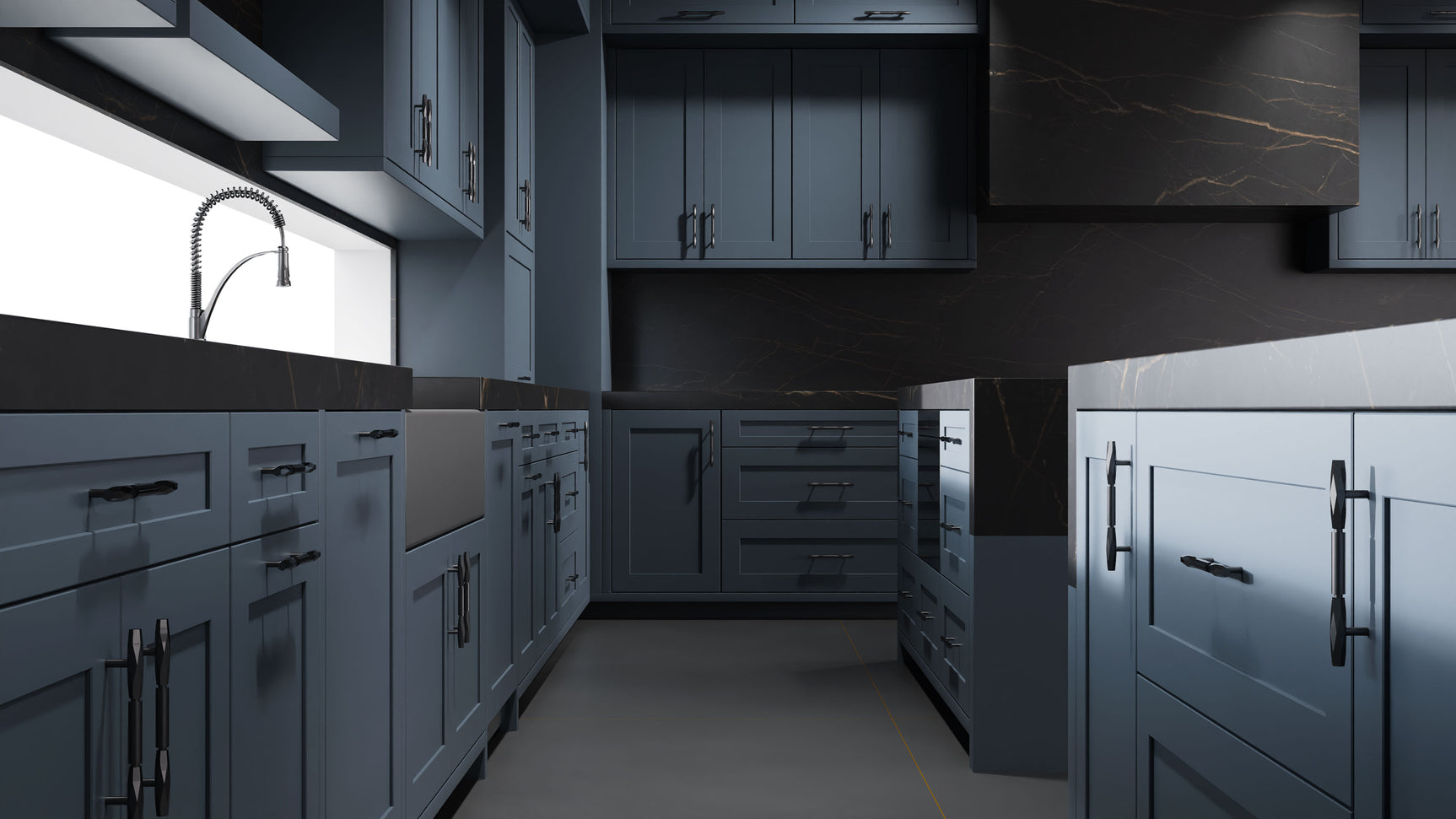 Lakeland II Midnight Blue ( Maple | Plain Cut [ Frameless • Satin • Painted ] - 10' X 10' Kitchen Cabinet ) | Assembled In USA