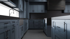 Lakeland II Midnight Blue ( Maple | Plain Cut [ Frameless • Satin • Painted ] - 10' X 10' Kitchen Cabinet ) | Assembled In USA