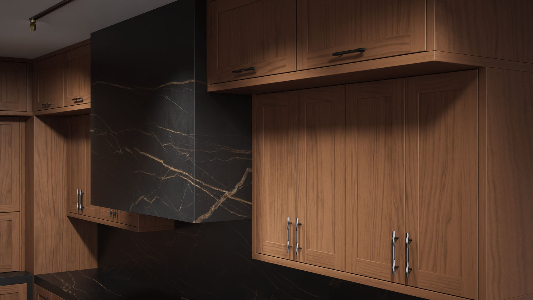 Lakeland II Natural Walnut ( Walnut | Plain Cut [ Frameless • Satin • Stained ] - 10' X 10' Kitchen Cabinet ) | Assembled In USA