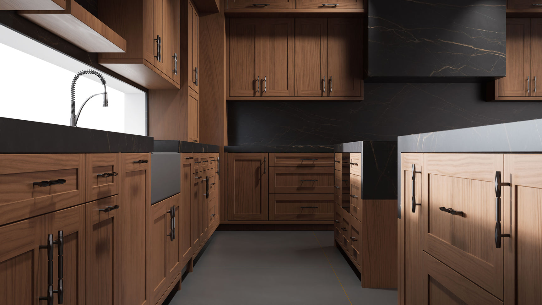 Lakeland II Natural Walnut ( Walnut | Plain Cut [ Frameless • Satin • Stained ] - 10' X 10' Kitchen Cabinet ) | Assembled In USA