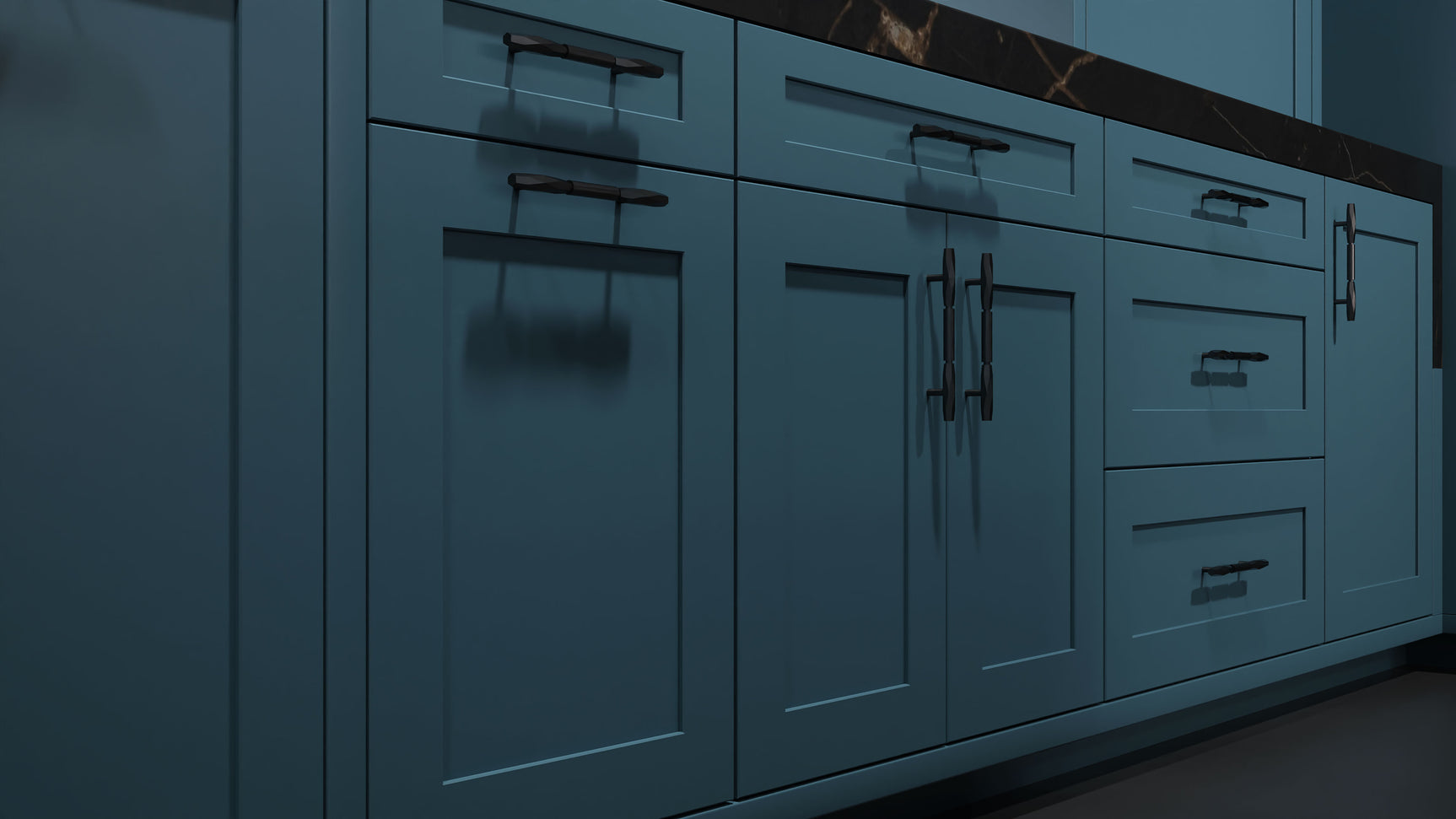 Lakeland II Oceana Blue ( Maple | Plain Cut [ Frameless • Satin • Painted ] - 10' X 10' Kitchen Cabinet ) | Assembled In USA