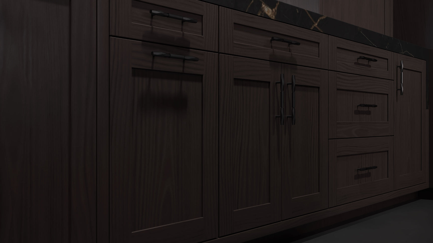 Lakeland II Onyx Cherry ( Cherry | Plain Cut [ Frameless • Satin • Stained ] - 10' X 10' Kitchen Cabinet ) | Assembled In USA