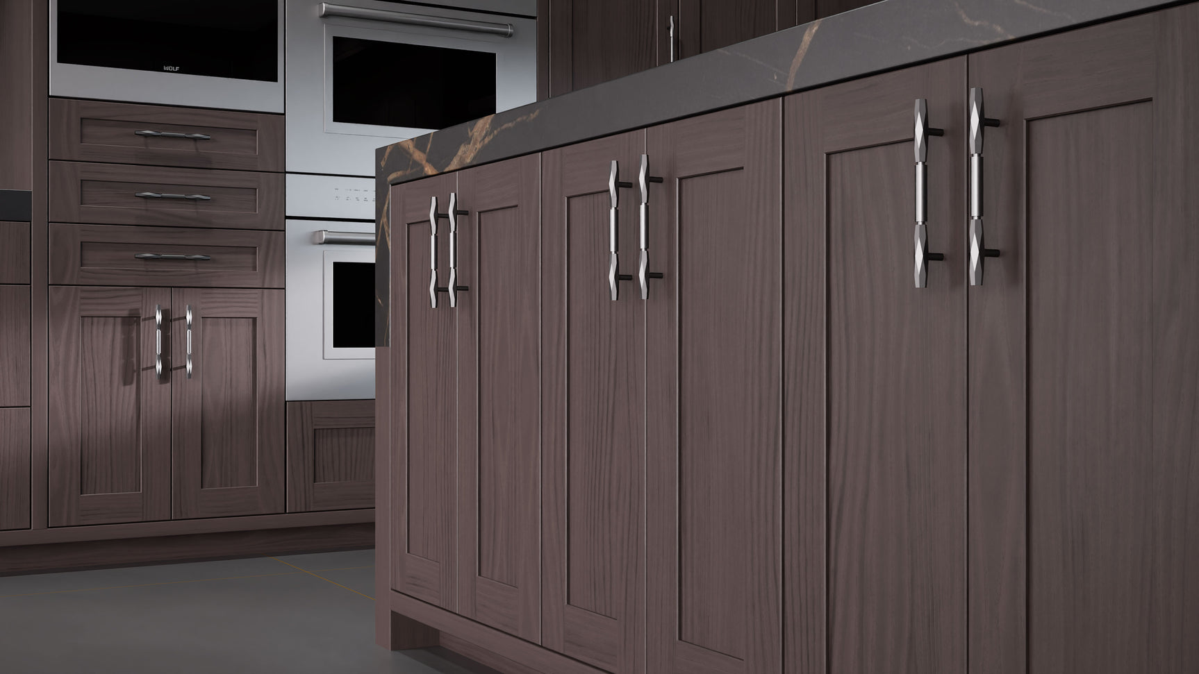 Lakeland II Onyx Cherry ( Cherry | Plain Cut [ Frameless • Satin • Stained ] - 10' X 10' Kitchen Cabinet ) | Assembled In USA