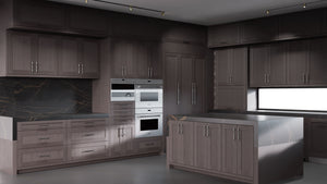 Lakeland II Onyx Oak ( White_Oak | Rift Cut [ Frameless • Wire Brushed • Stained ] - 10' X 10' Kitchen Cabinet ) | Assembled In USA