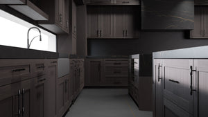 Lakeland II Onyx Oak ( White_Oak | Rift Cut [ Frameless • Wire Brushed • Stained ] - 10' X 10' Kitchen Cabinet ) | Assembled In USA