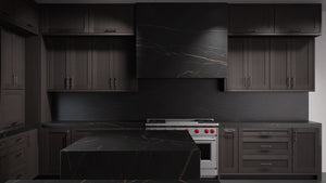 Lakeland II Onyx Oak ( White_Oak | Rift Cut [ Frameless • Wire Brushed • Stained ] - 10' X 10' Kitchen Cabinet ) | Assembled In USA