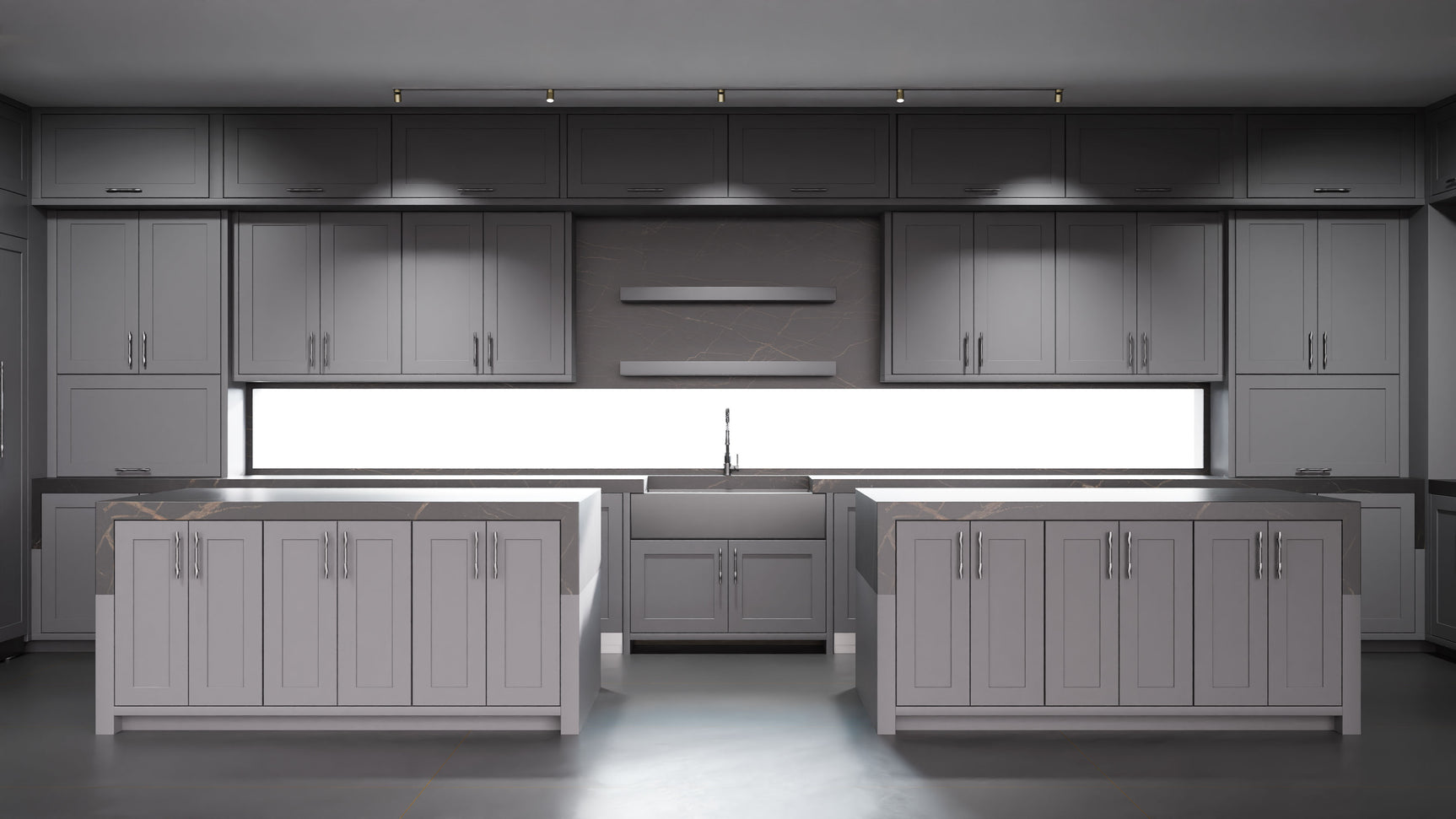 Lakeland II Peppercorn ( Maple | Plain Cut [ Frameless • Satin • Painted ] - 10' X 10' Kitchen Cabinet ) | Assembled In USA